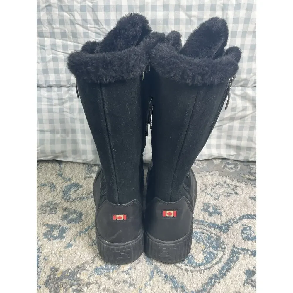 Pajar Canada Waterproof Winter Boots Womens US 9-9.5 Black Faux Fur Lace Up